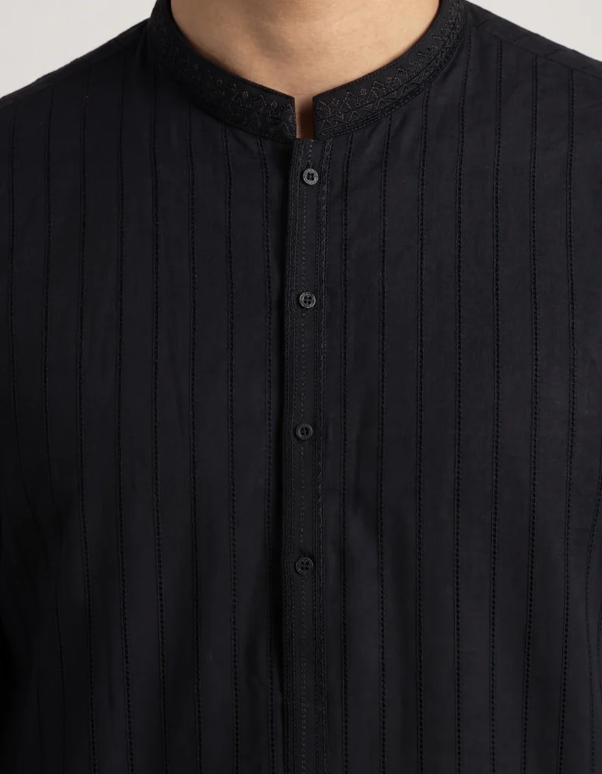 BLACK COTTON KURTA | JJK-S-60093/S26/JJ10845-SF - Image 3