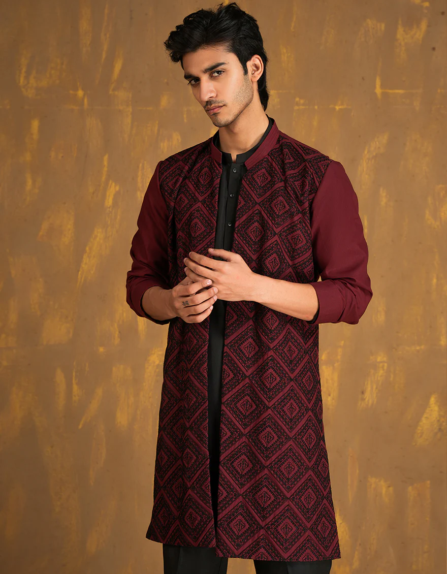 MAROON COTTON SPECIAL KURTA | JJK-SP-INR-A-45509/S24/JJ1001-FL - Image 2
