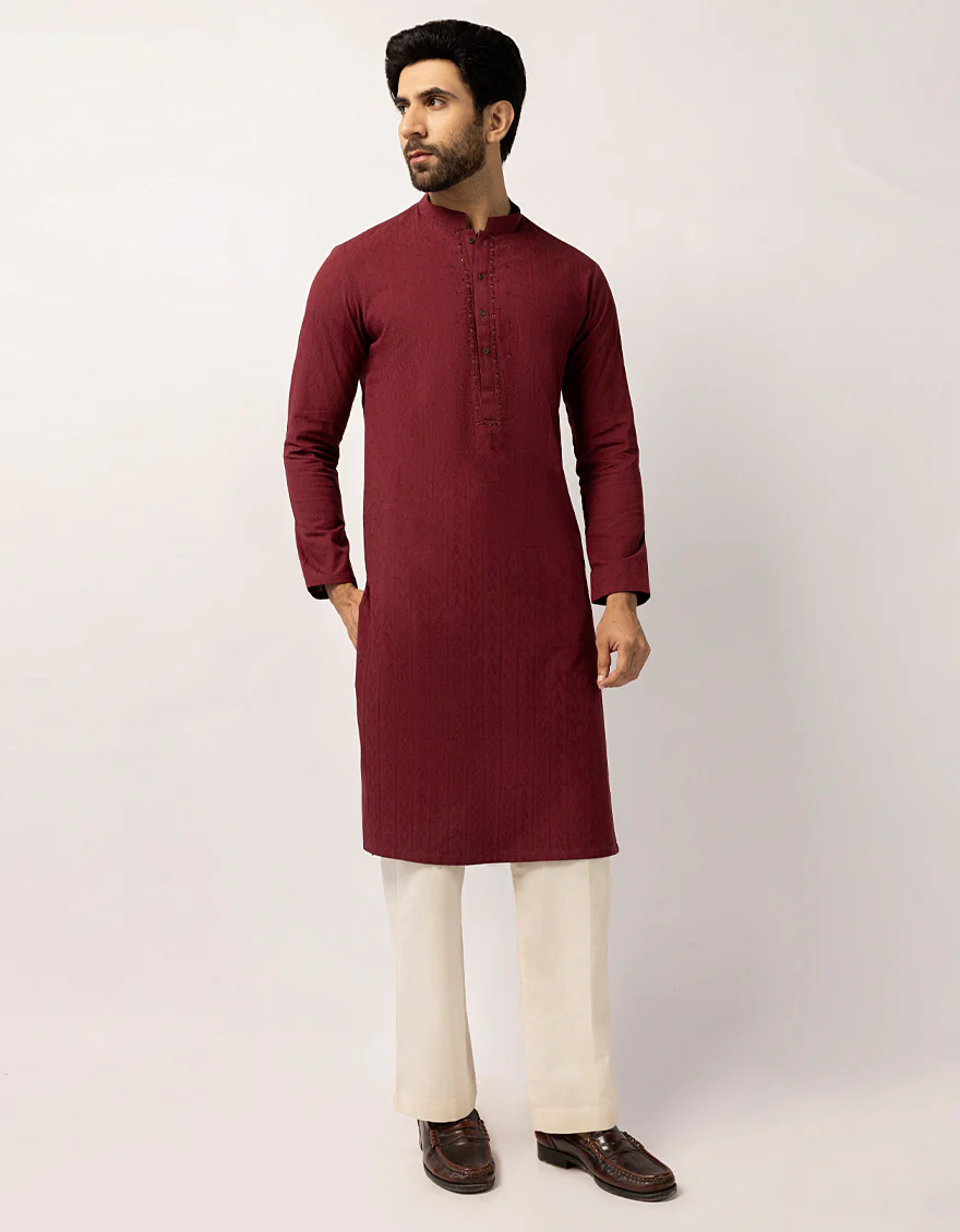 MAROON COTTON KURTA | JJK-W-50501/S25/JJ10445-FL