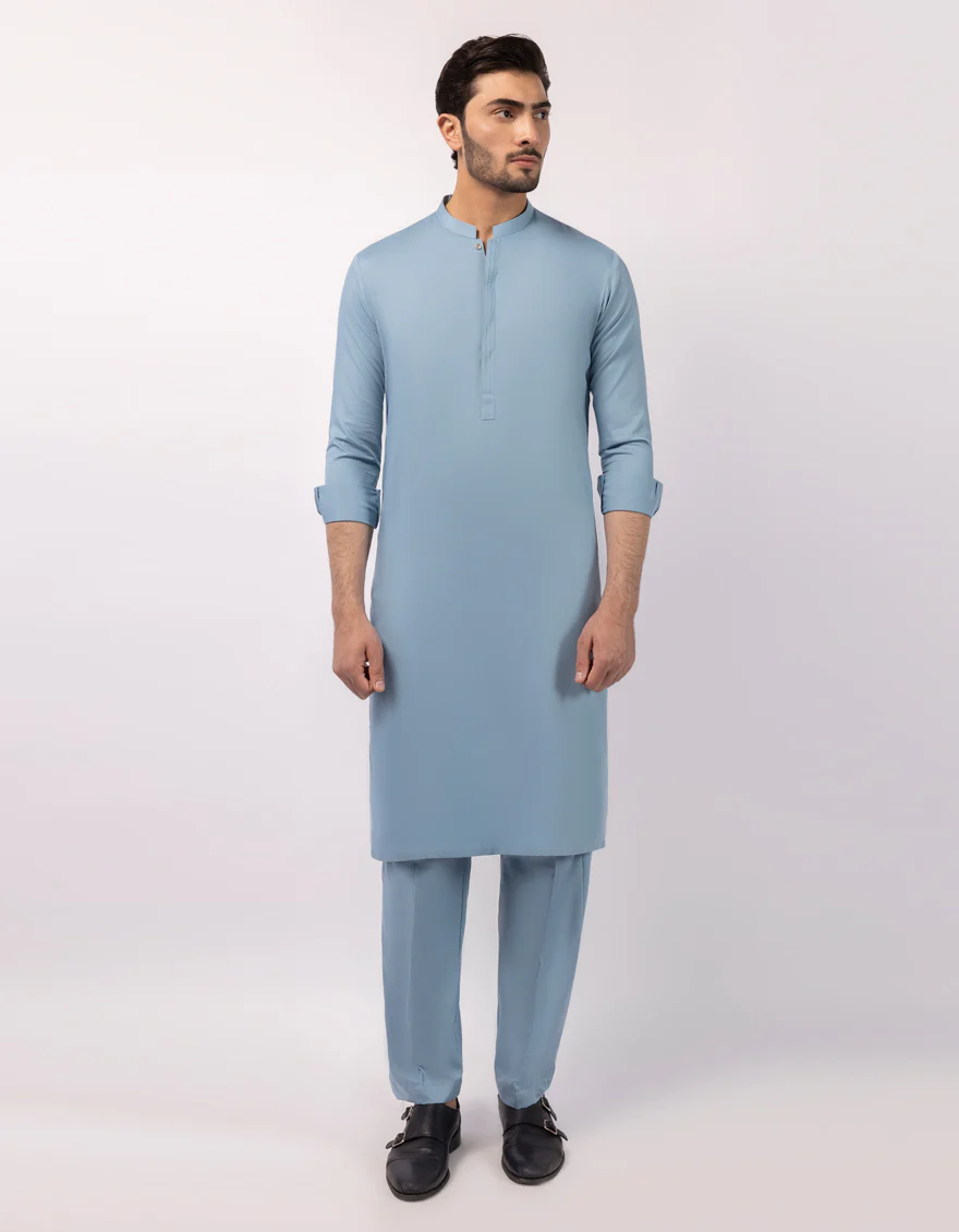 SKY BLUE BLENDED KURTA TROUSERS | JJKP-A-33839/S26/JJ9824-CL
