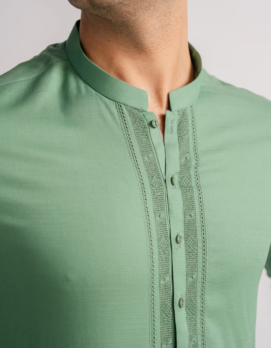 GREEN COTTON KURTA TROUSERS | JJKP-A-33976/S26/JJ10830-SF - Image 3