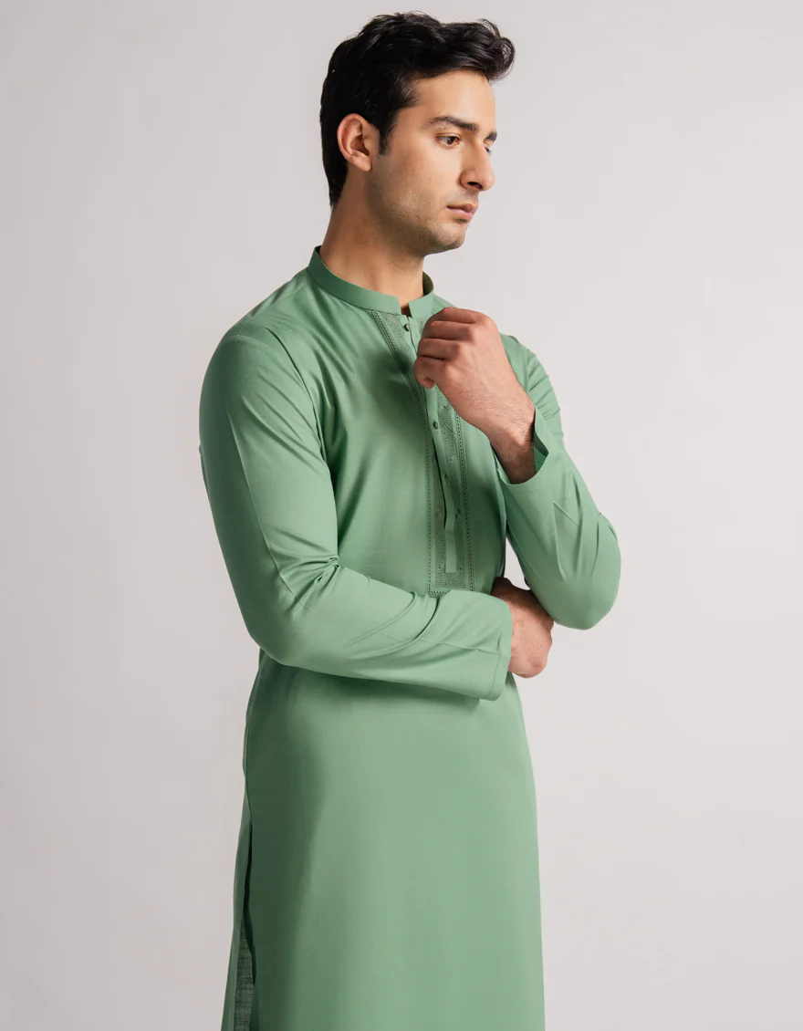 GREEN COTTON KURTA TROUSERS | JJKP-A-33976/S26/JJ10830-SF - Image 4