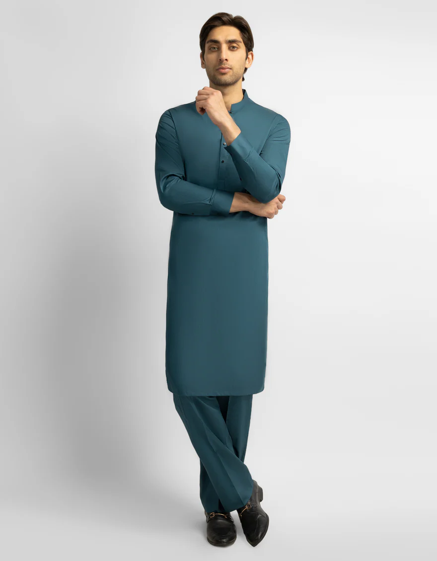 TURQUOISE BLUE COTTON KURTA TROUSERS | JJKP-A-47627/S26/JJ10645-PN