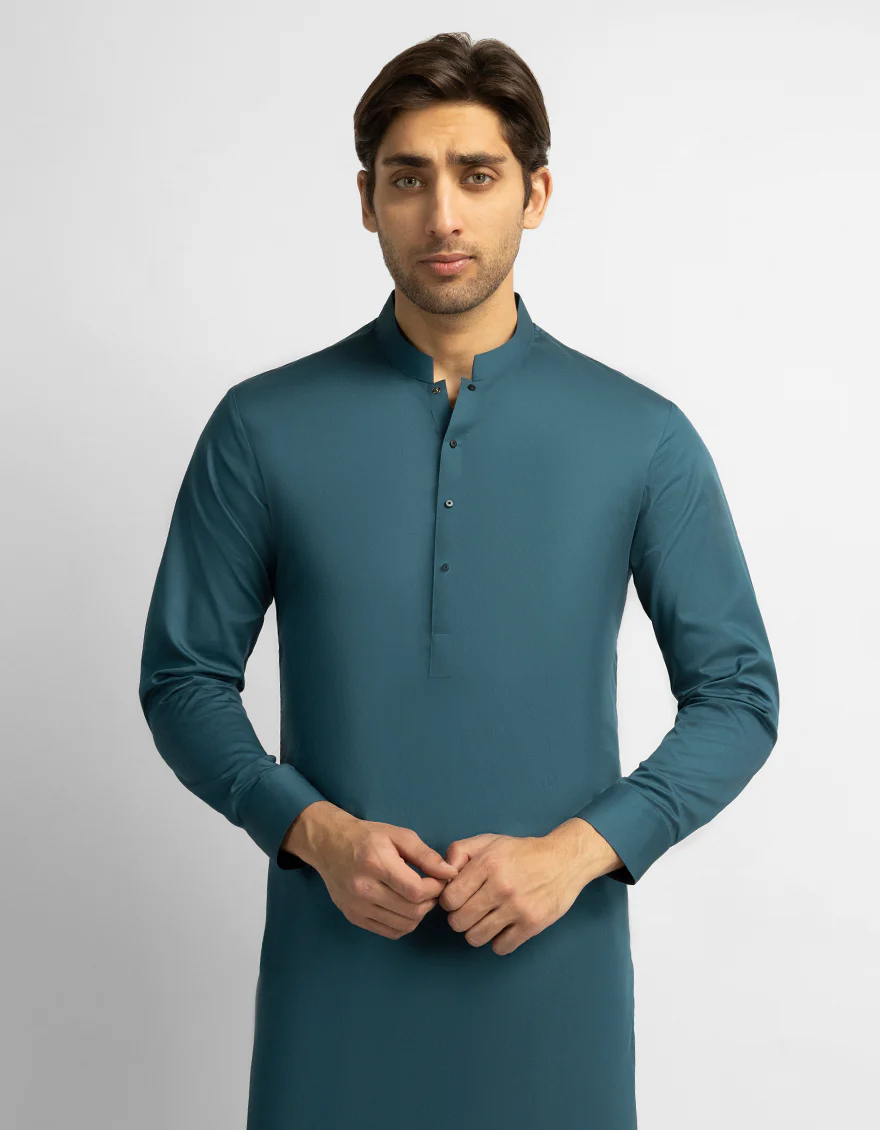 TURQUOISE BLUE COTTON KURTA TROUSERS | JJKP-A-47627/S26/JJ10645-PN - Image 2