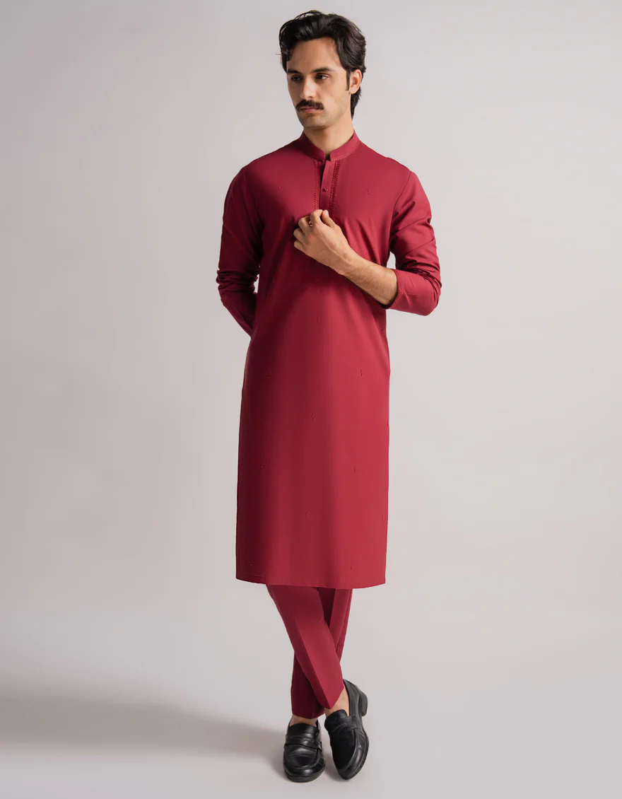 BURGUNDY COTTON KURTA TROUSERS | JJKP-A-50608/S26/JJ10674-FL