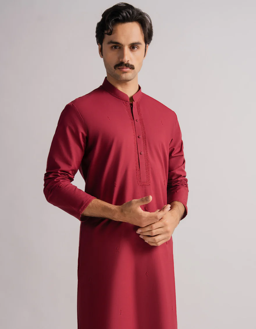 BURGUNDY COTTON KURTA TROUSERS | JJKP-A-50608/S26/JJ10674-FL - Image 2
