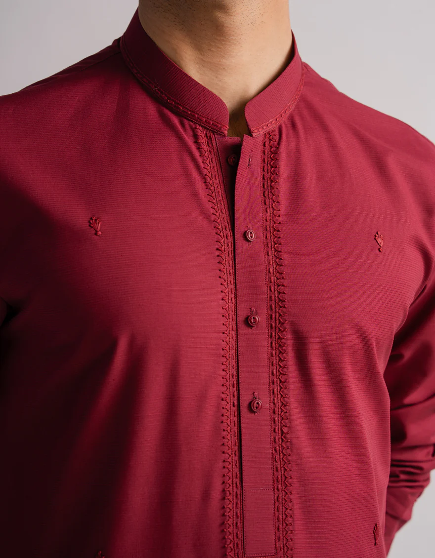 BURGUNDY COTTON KURTA TROUSERS | JJKP-A-50608/S26/JJ10674-FL - Image 3