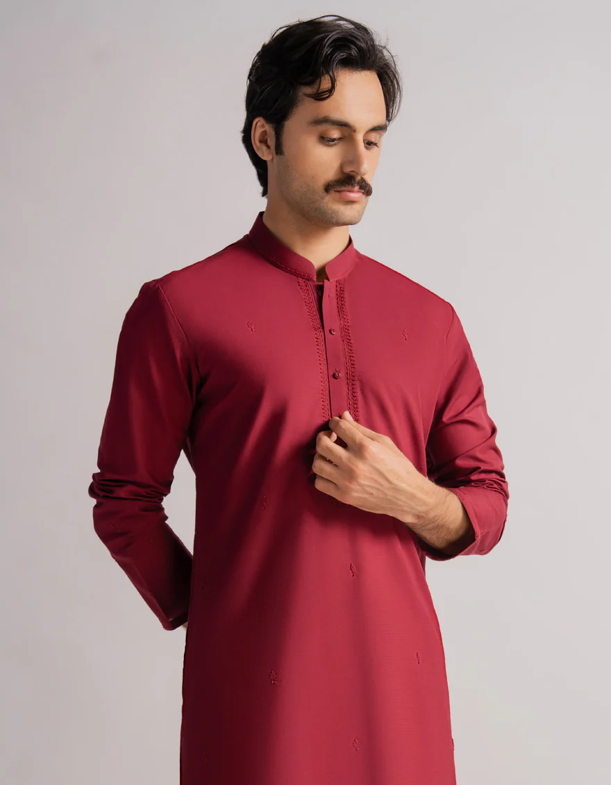 BURGUNDY COTTON KURTA TROUSERS | JJKP-A-50608/S26/JJ10674-FL - Image 4