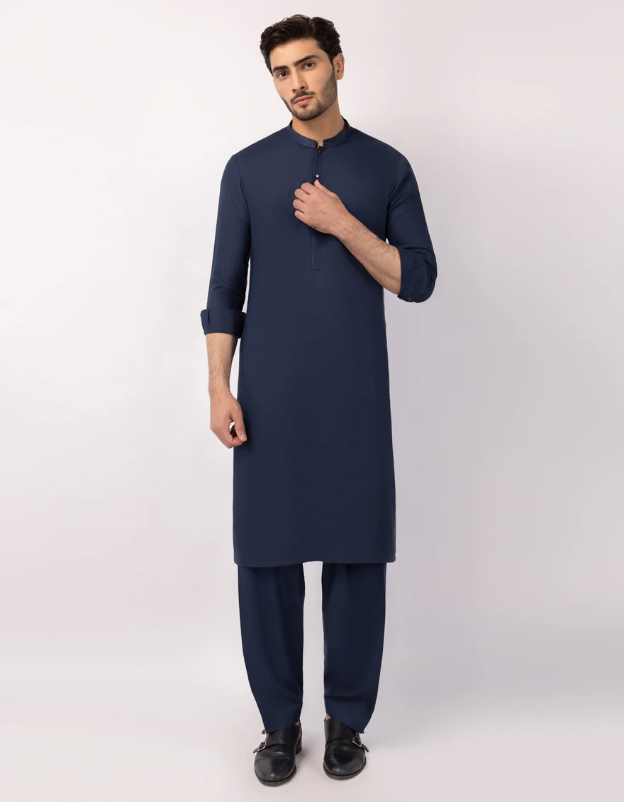NAVY BLUE BLENDED KAMEEZ SHALWAR | JJKS-A-33837/S26/JJ10420-SF
