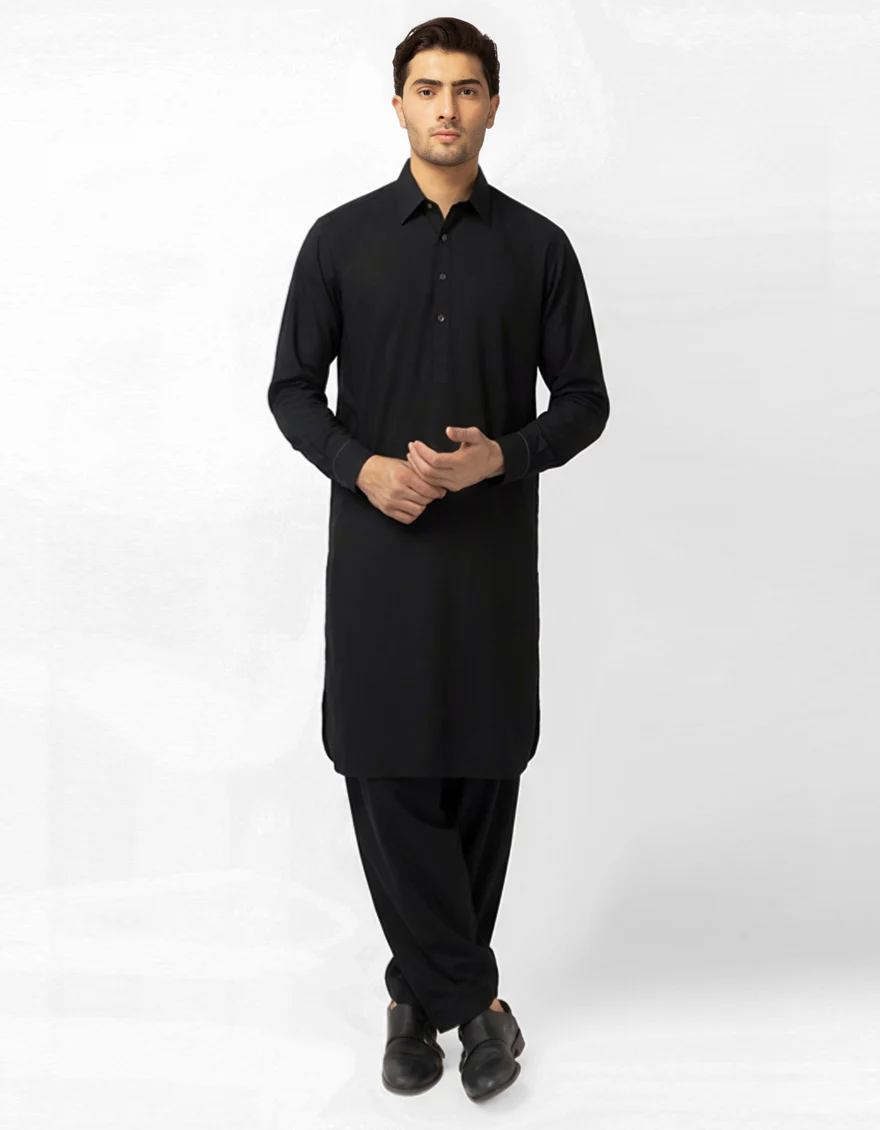 BLACK BLENDED KAMEEZ SHALWAR | JJKS-A-48283-SIG/S25/JJ10119-EX