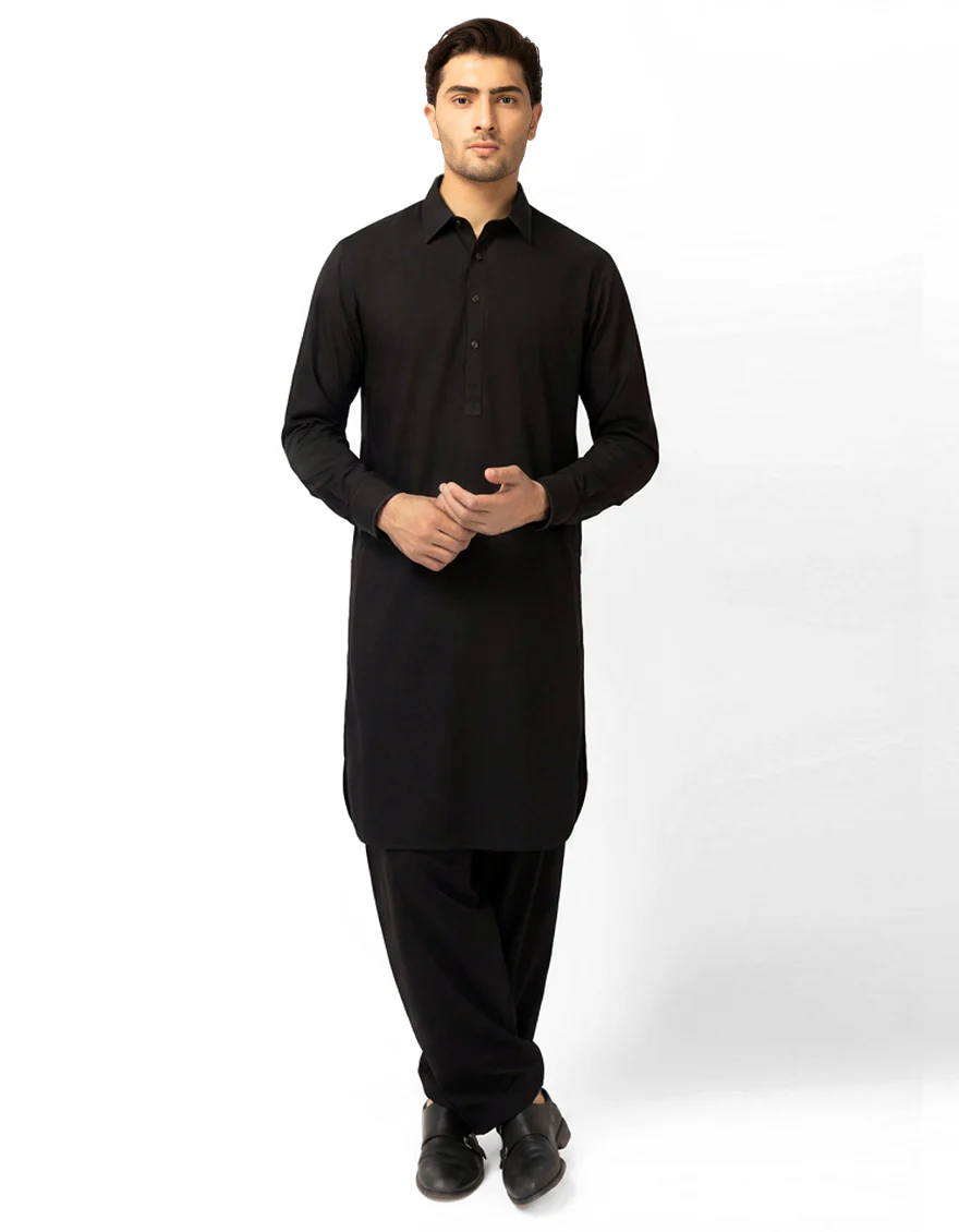 BLACK BLENDED KAMEEZ SHALWAR | JJKS-A-48286-SIG/S25/JJ10119-EX