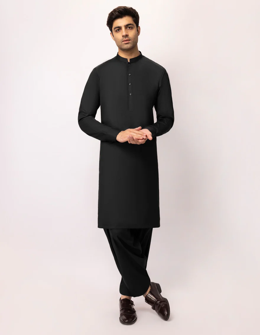 BLACK BLENDED KAMEEZ SHALWAR | JJKS-A-49506-AP/S26/JJ10551-PN