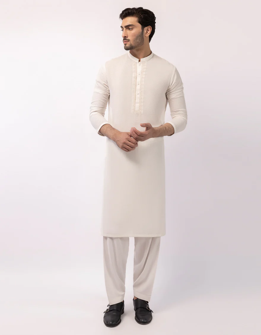 OFF WHITE BLENDED KAMEEZ SHALWAR | JJKS-A-50525/S26/JJ10628-FL