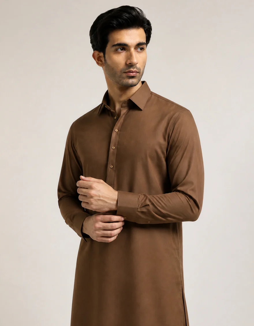 BROWN KAMEEZ SHALWAR | JJKS-S-47630/S26/JJ10885-PN - Image 2