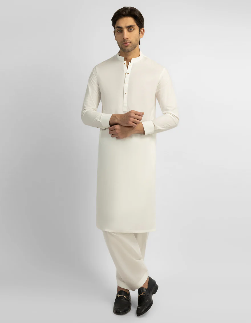 OFF WHITE COTTON KAMEEZ SHALWAR | JJKS-S-47637/S26/JJ11016-PN