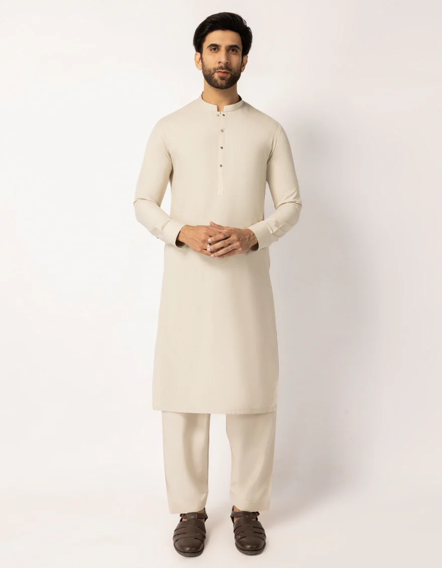 BEIGE BLENDED KAMEEZ SHALWAR | JJKS-W-33844/S25/JJ10342-PN