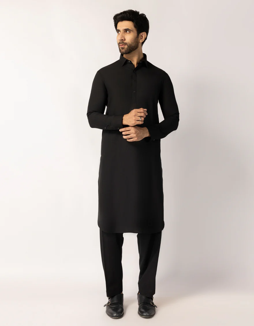 BLACK BLENDED KAMEEZ SHALWAR | JJKS-W-33866/S25/JJ10342-PN