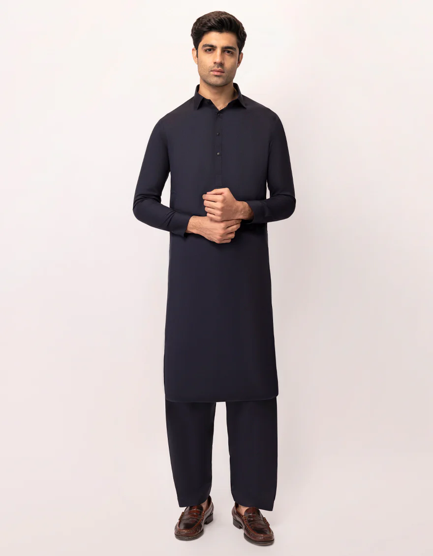 NAVY BLUE BLENDED KAMEEZ SHALWAR | JJKS-W-33876/S25/JJ10341-PN