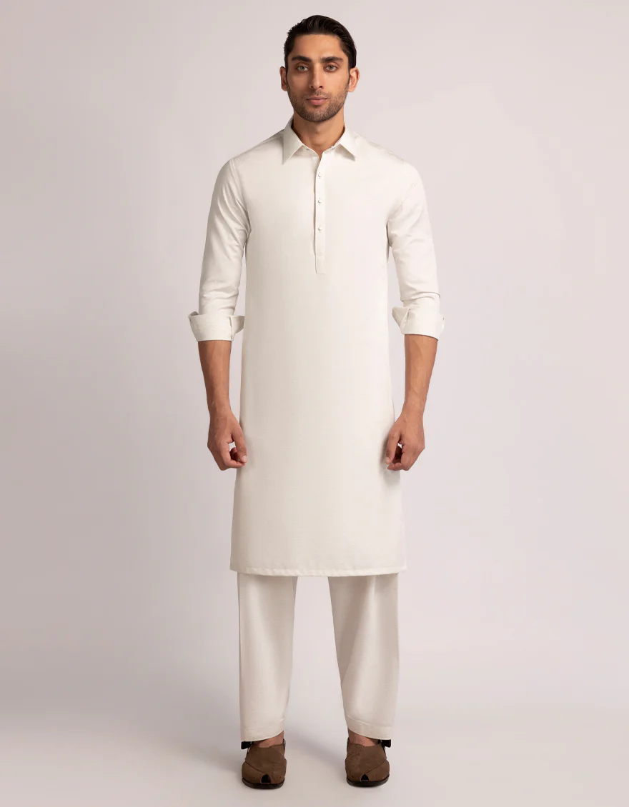OFF WHITE BLENDED KAMEEZ SHALWAR | JJKS-W-47564/S25/JJ10517-PN