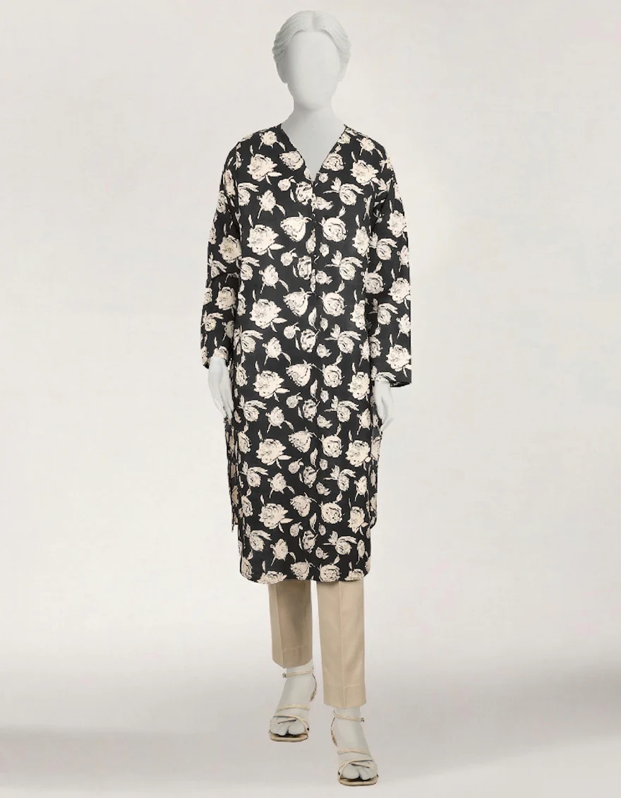 BLACK LAWN KURTI | JJLK-S-JSS-26-650 FB/MONOCHROME-5 - Image 3