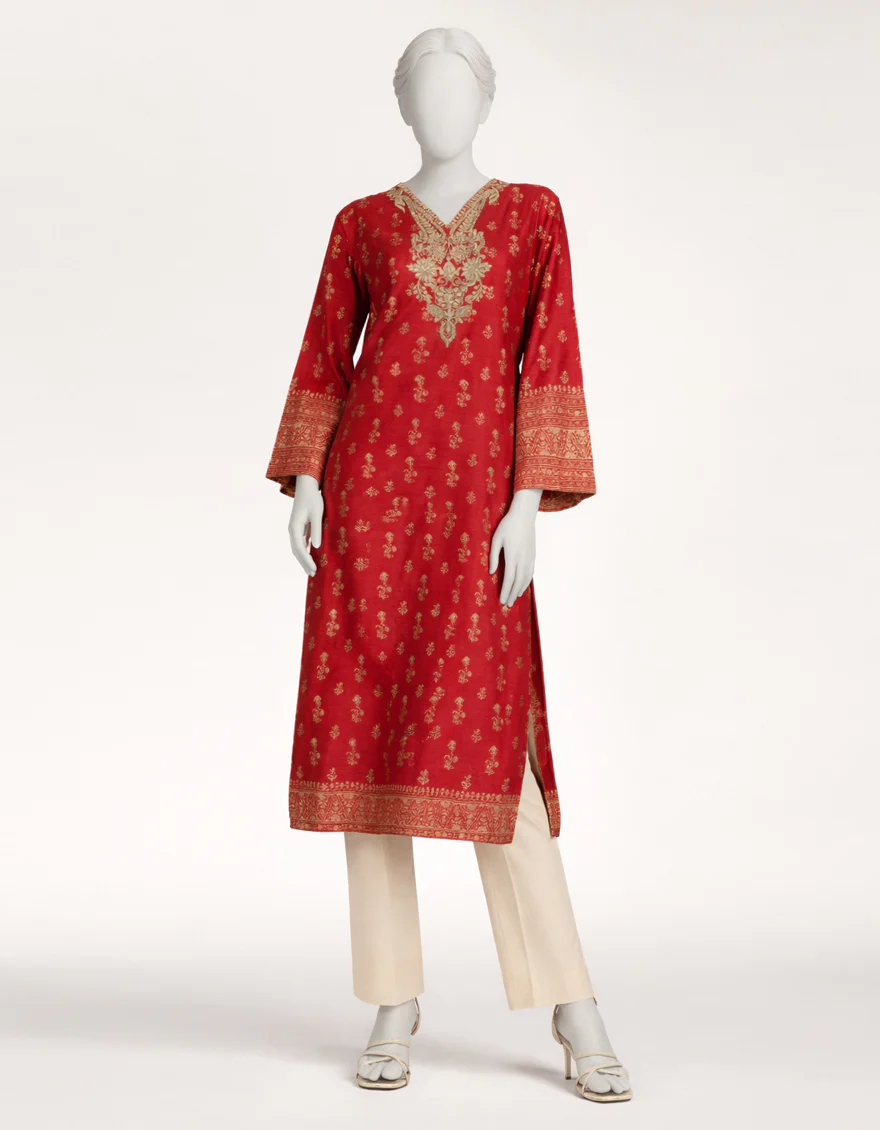 RED RAW SILK KURTI | JJLK-W-JFS-26-243 FB/ELFESYA-3