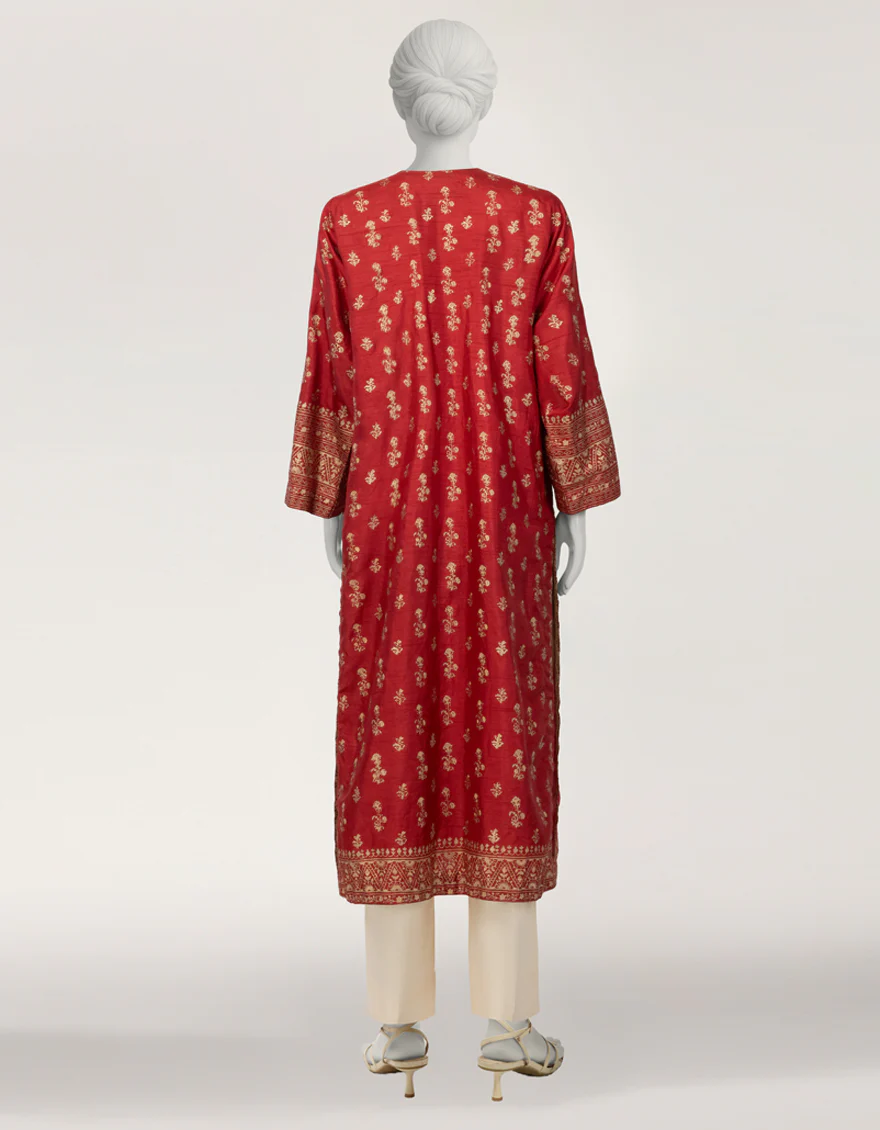 RED RAW SILK KURTI | JJLK-W-JFS-26-243 FB/ELFESYA-3 - Image 2