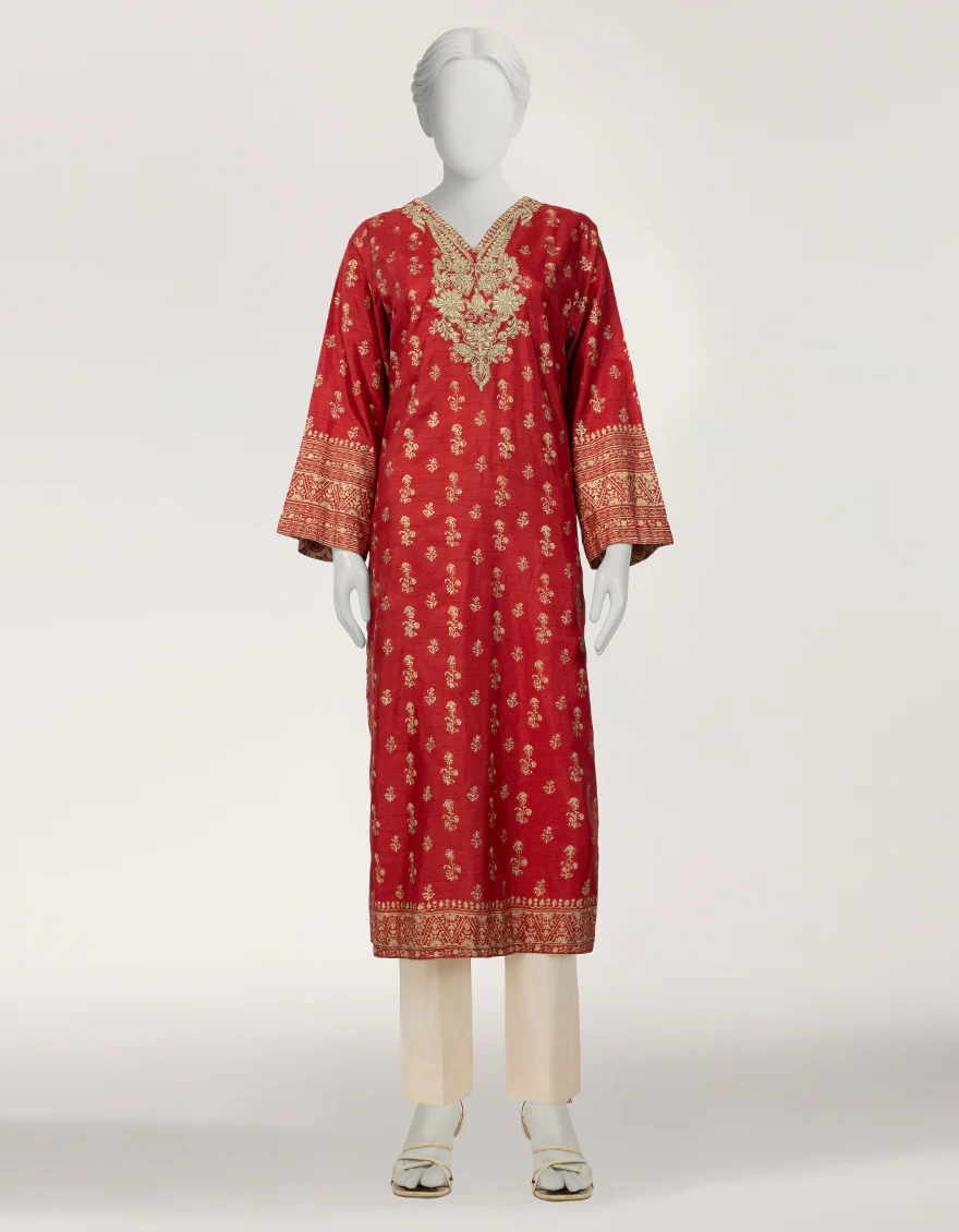 RED RAW SILK KURTI | JJLK-W-JFS-26-243 FB/ELFESYA-3 - Image 6