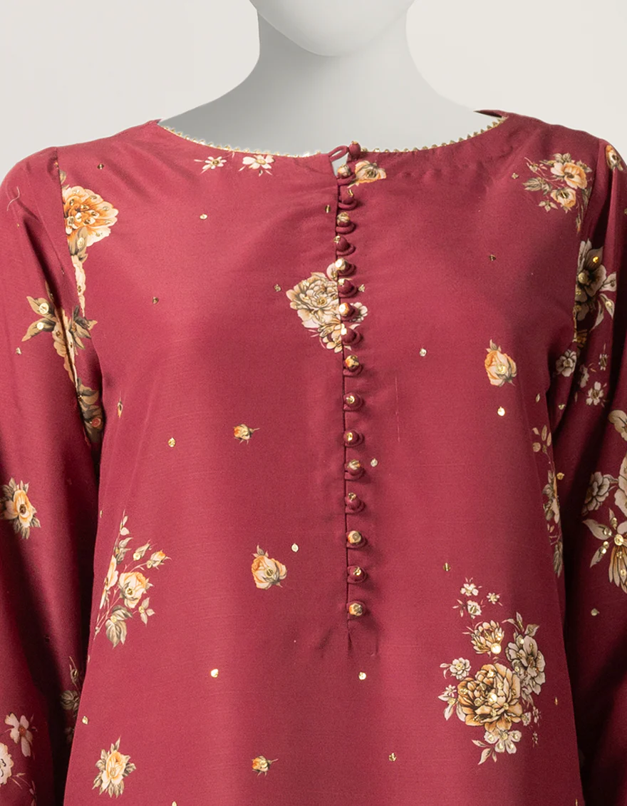 MAROON RAW SILK 2PC STITCHED | JJPW-S-JPS-26-3999 FB/NAYAB-05 - Image 3