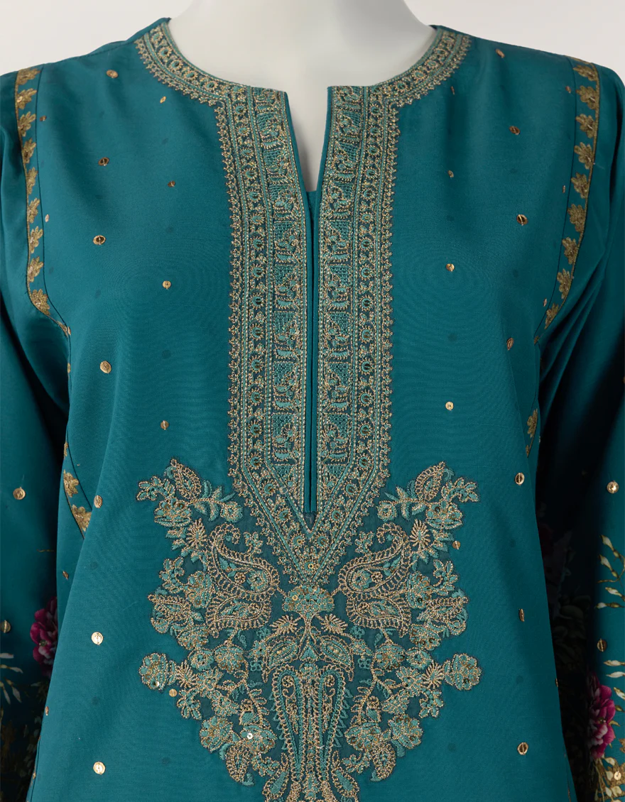 GREEN RAW SILK 2PC STITCHED | JJPW-S-JPS-26-4001 FB/NAYAB-07 - Image 3