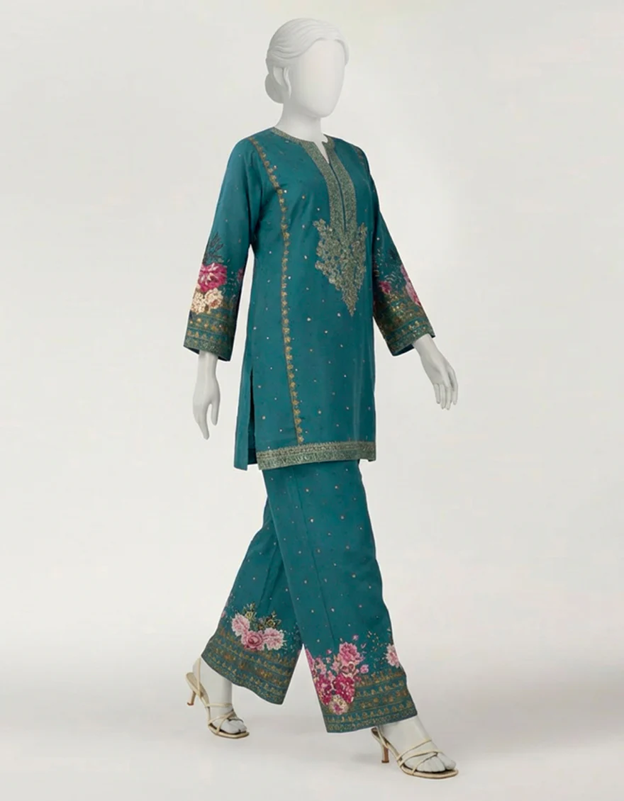 GREEN RAW SILK 2PC STITCHED | JJPW-S-JPS-26-4001 FB/NAYAB-07 - Image 4