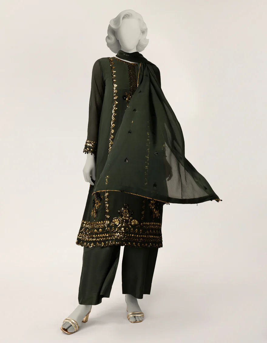 GREEN IMPURE CHIFFON 3PC STITCHED | JJPW-S-JPS-26-4006 FB/DANEEN-04