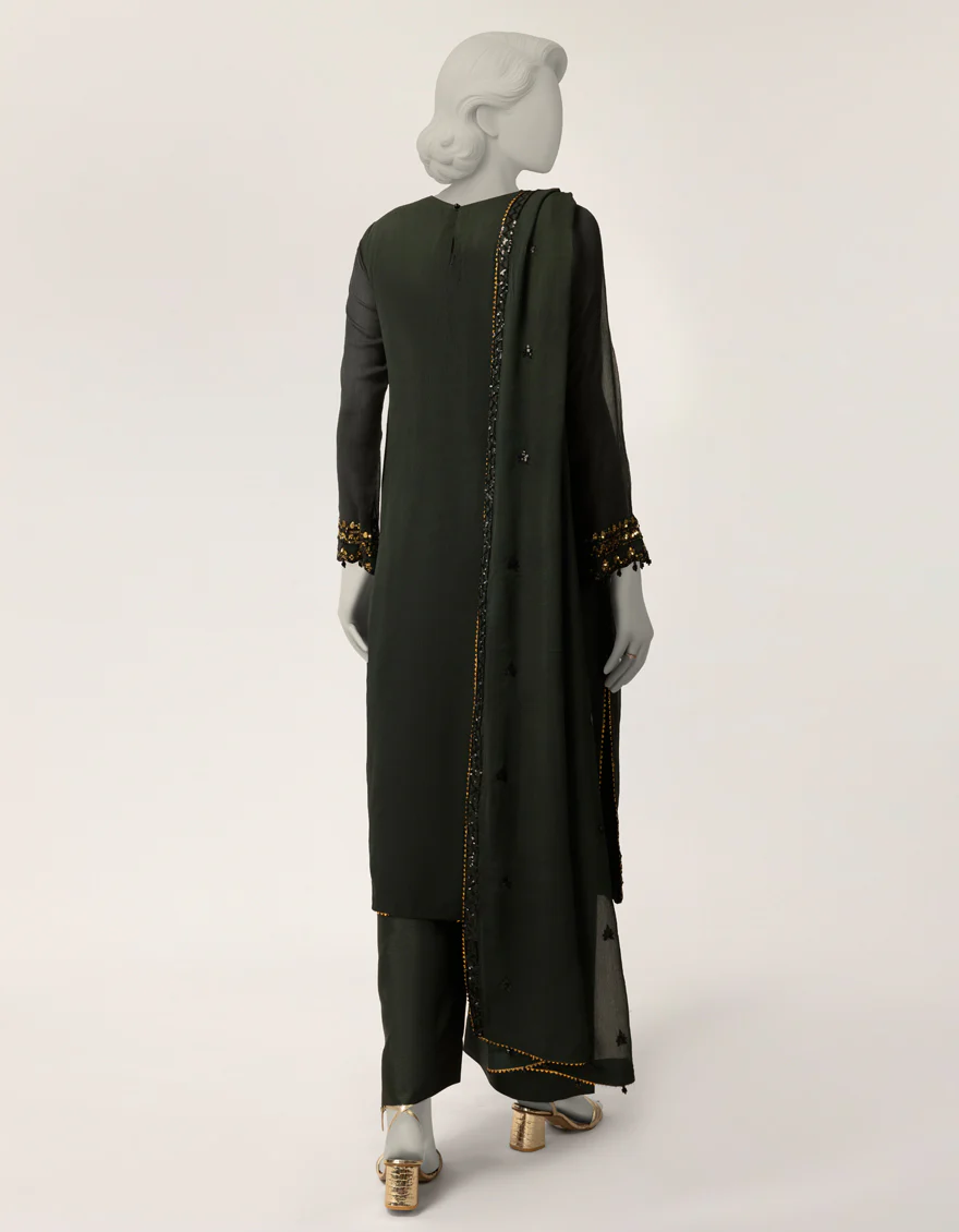 GREEN IMPURE CHIFFON 3PC STITCHED | JJPW-S-JPS-26-4006 FB/DANEEN-04 - Image 2