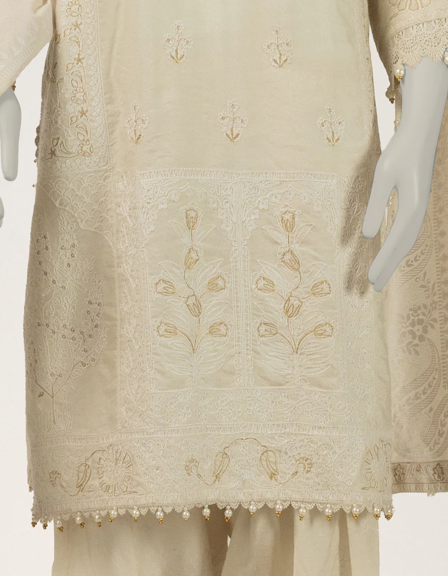 WHITE RAW SILK 3PC STITCHED | JJPW-S-JPS-26-4014 FB/MUSE-2 - Image 4