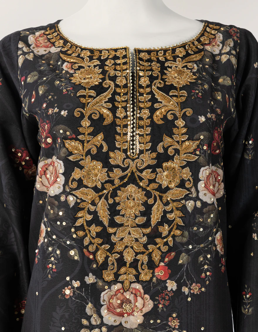 BLACK RAW SILK 2PC STITCHED | JJPW-S-JPS-26-4046 FB/NAYAB-12 - Image 4