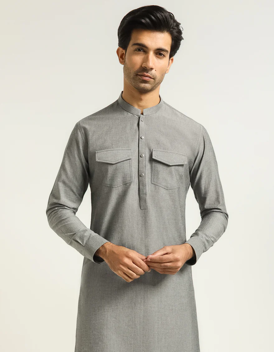 GREY COTTON THIGH LENGTH KURTA | JJTHK-A-33915/S26/JJ12035-CL - Image 2