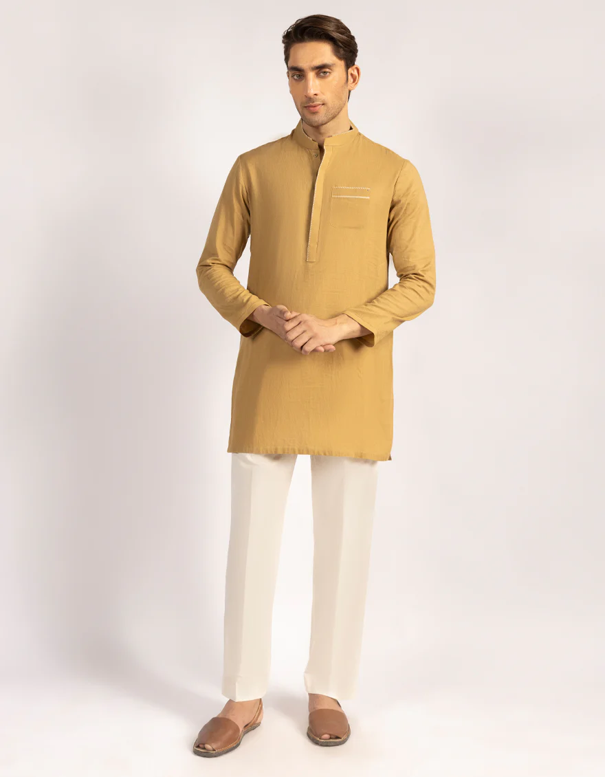 OCHRE COTTON THIGH LENGTH KURTA | JJTHLK-S-33451/S25/JJ10184-CL
