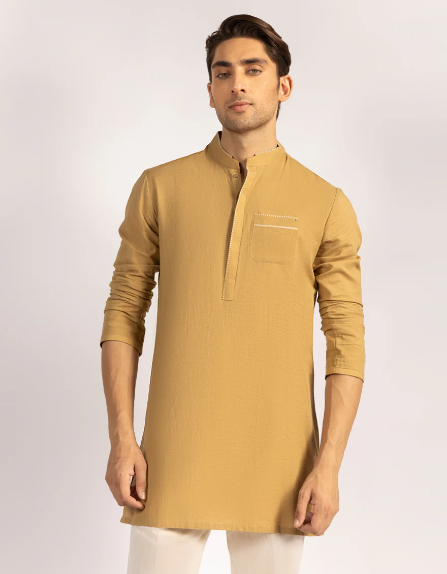 OCHRE COTTON THIGH LENGTH KURTA | JJTHLK-S-33451/S25/JJ10184-CL - Image 2