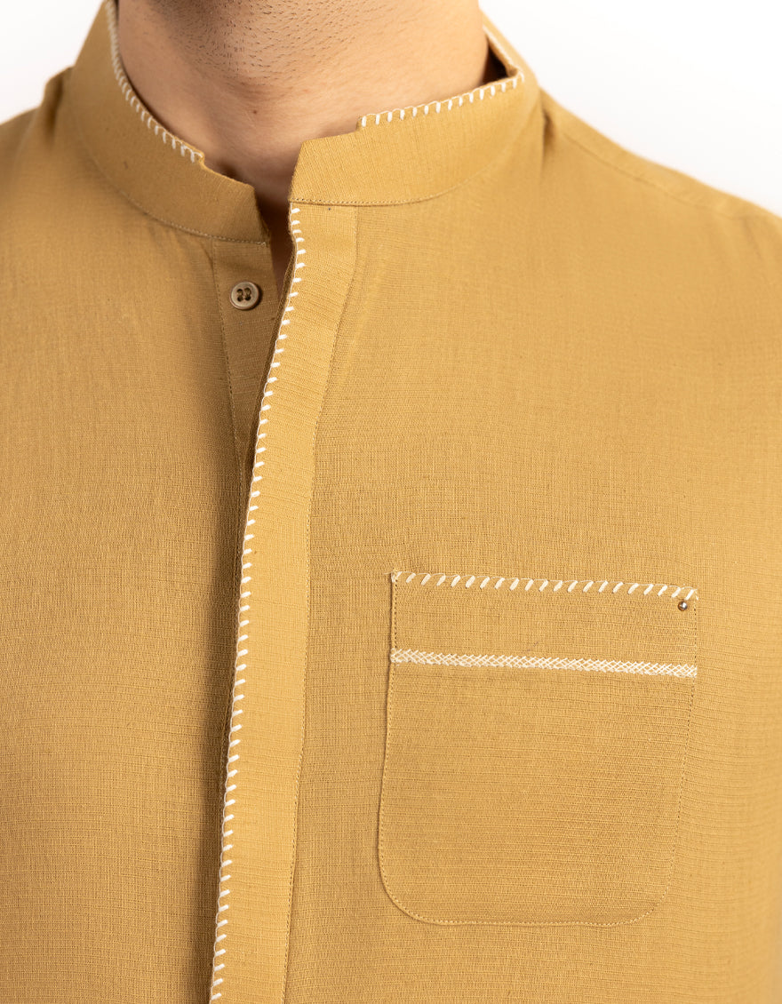 OCHRE COTTON THIGH LENGTH KURTA | JJTHLK-S-33451/S25/JJ10184-CL - Image 3