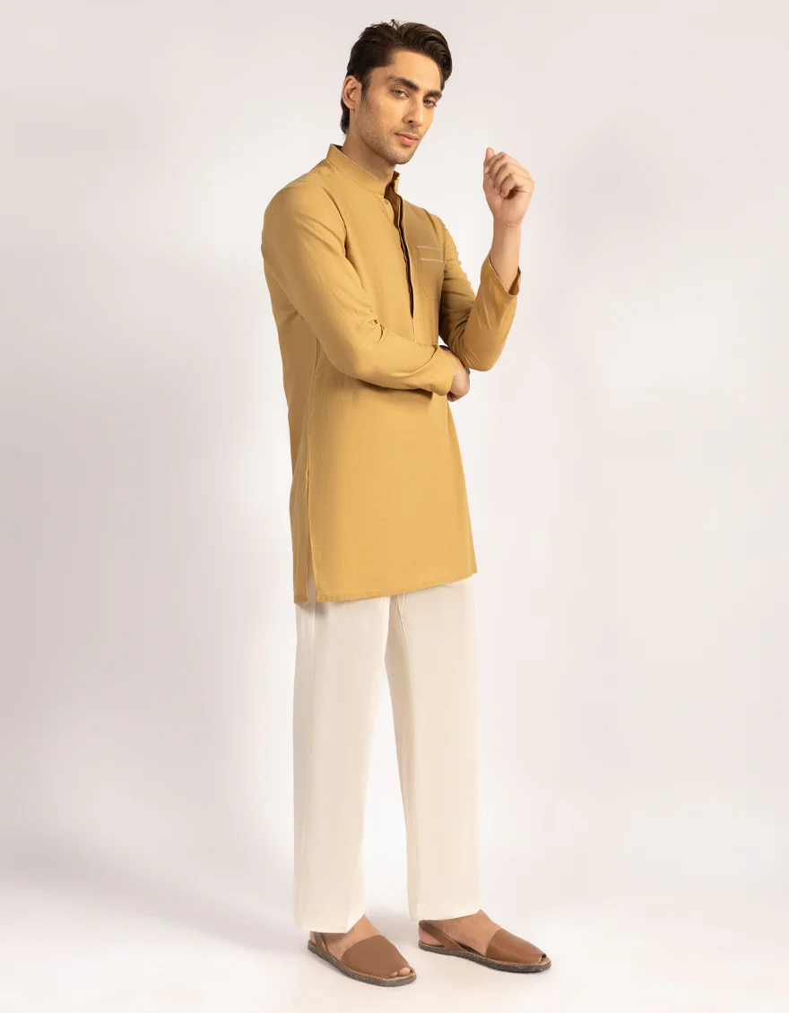 OCHRE COTTON THIGH LENGTH KURTA | JJTHLK-S-33451/S25/JJ10184-CL - Image 4