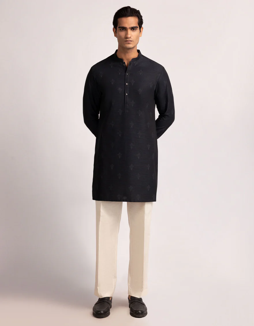 MIDNIGHT BLUE COTTON THIGH LENGTH KURTA TROUSERS | JJTHLKP-W-47570/S25/JJ10485-SF