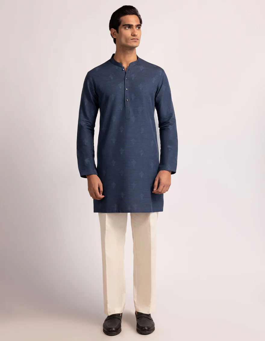 BLUE COTTON THIGH LENGTH KURTA TROUSERS | JJTHLKP-W-47574/S25/JJ10485-SF