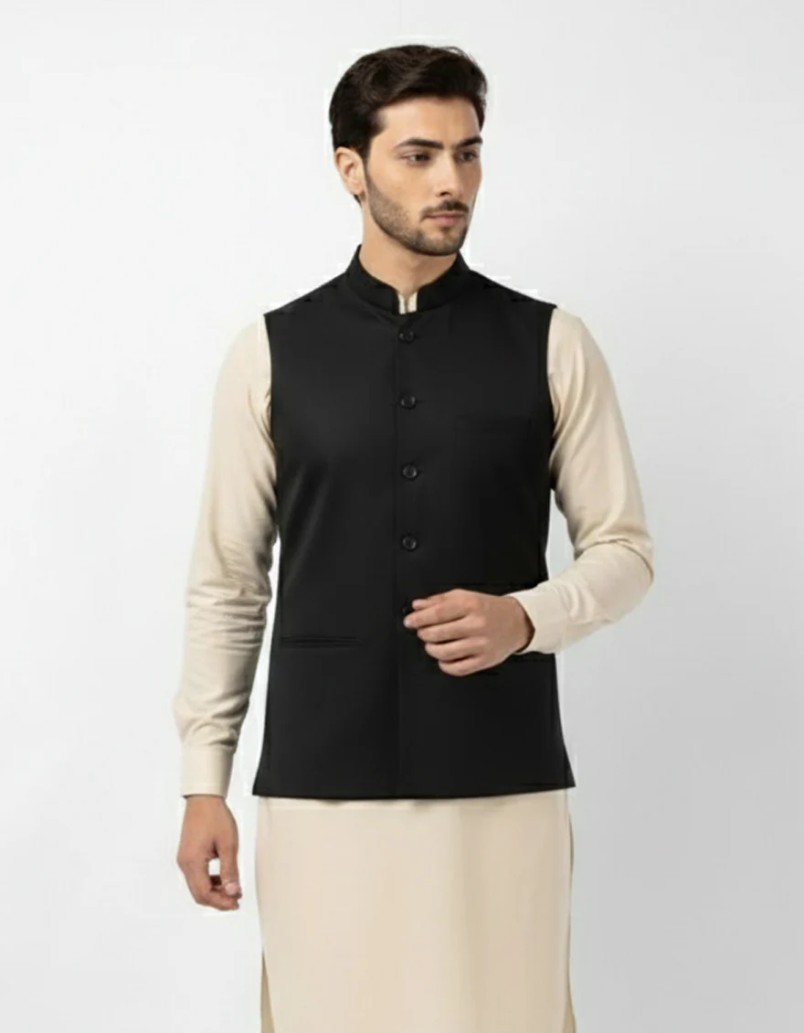 BLACK WAISTCOAT | JJVC-A-33888/S26/JJ10946-PN