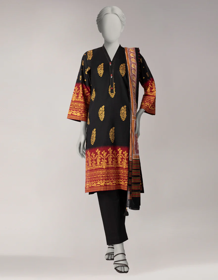 BLACK LAWN 3PC STITCHED | JLAWN-S-26-1089/S GOLD JAMDANI-01