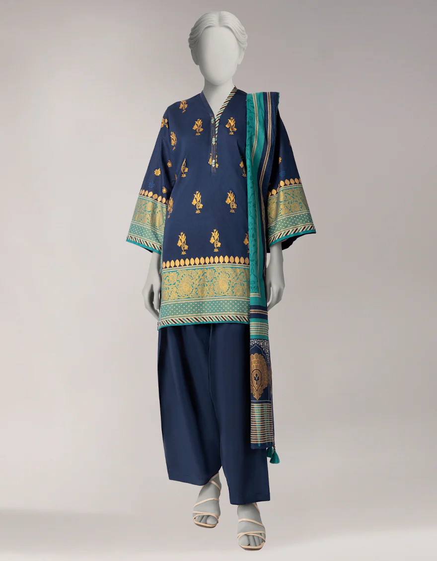 BLUE LAWN 3PC STITCHED | JLAWN-S-26-1090/S GOLD JAMDANI-02