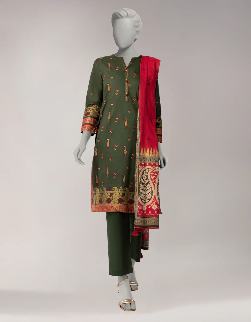 GREEN LAWN 3PC STITCHED | JLAWN-S-26-1092/S GOLD JAMDANI-04