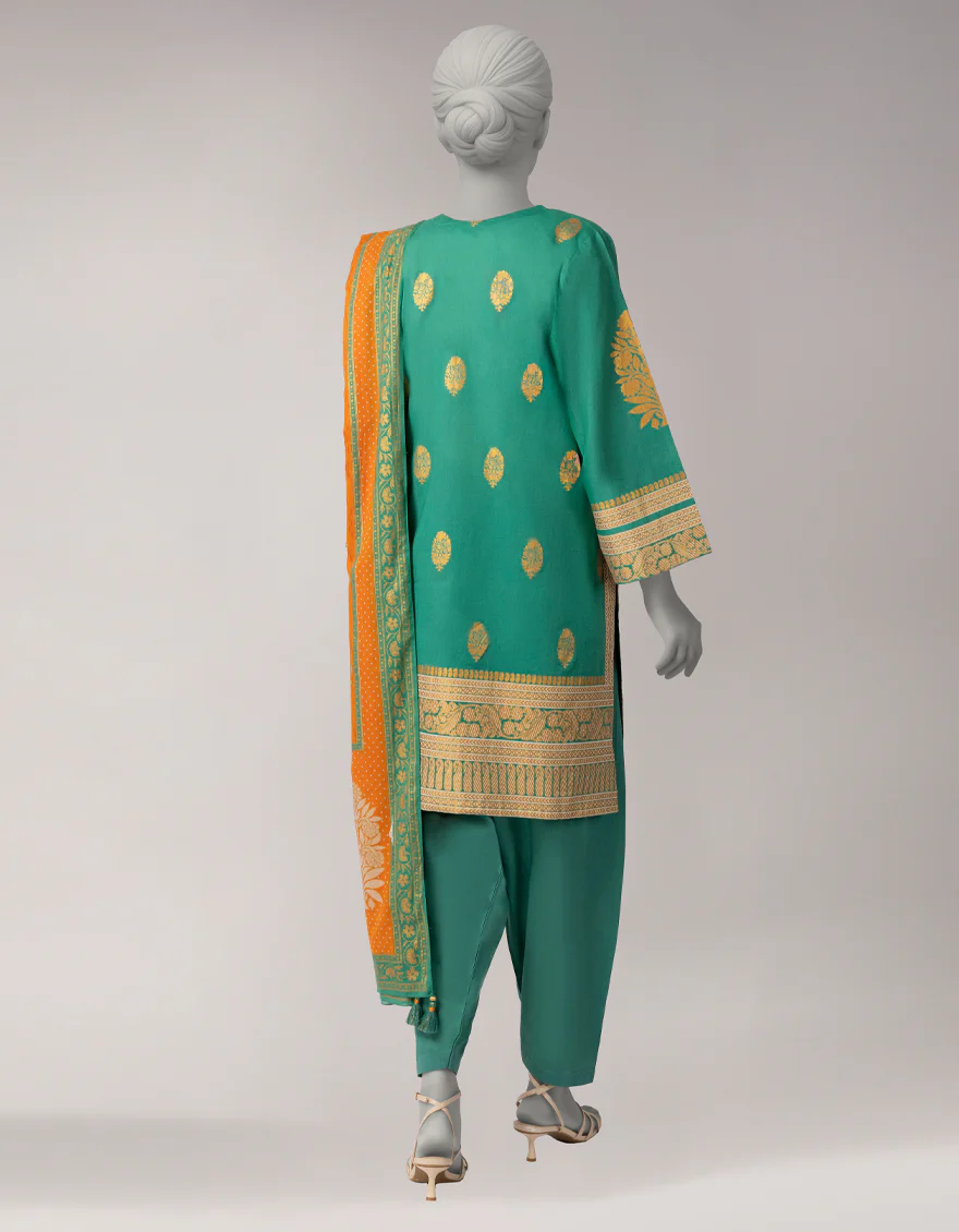 GREEN LAWN 3PC STITCHED | JLAWN-S-26-1093/S GOLD JAMDANI-05 - Image 2