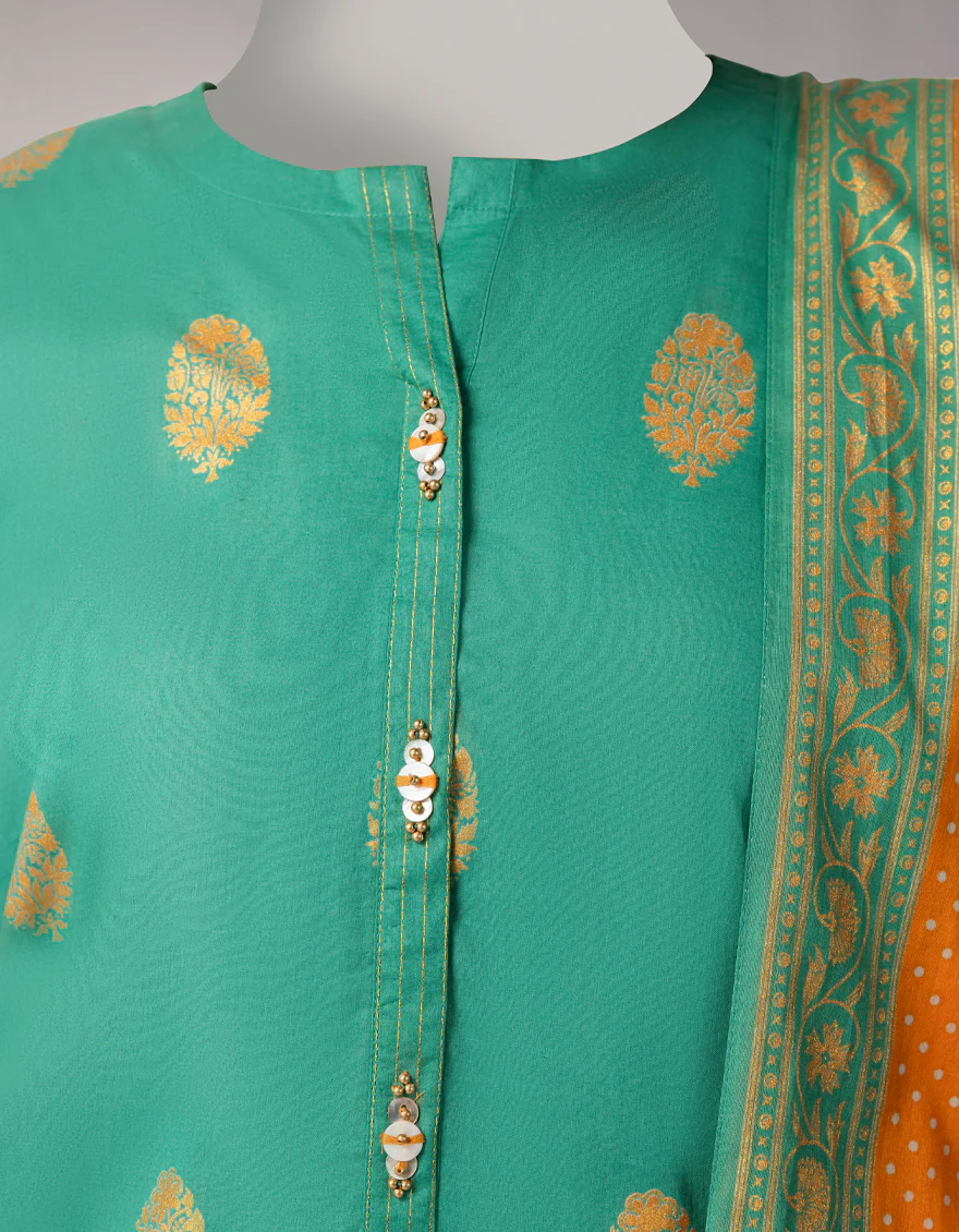 GREEN LAWN 3PC STITCHED | JLAWN-S-26-1093/S GOLD JAMDANI-05 - Image 3