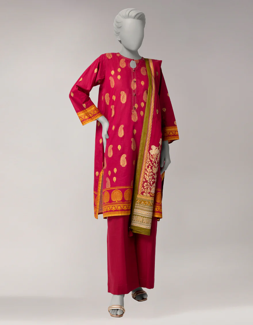 PINK LAWN 3PC UNSTITCHED | JLAWN-S-26-1094 GOLD JAMDANI-6