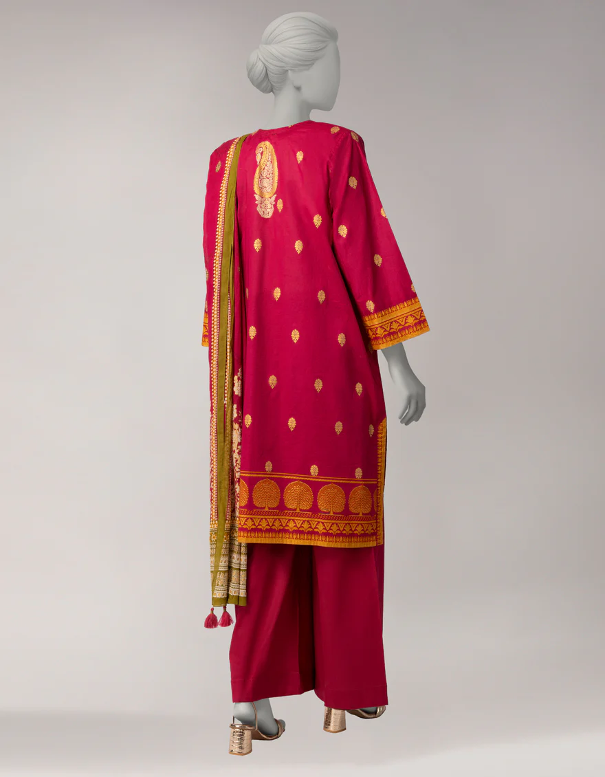 PINK LAWN 3PC STITCHED | JLAWN-S-26-1094/S GOLD JAMDANI-06 - Image 2