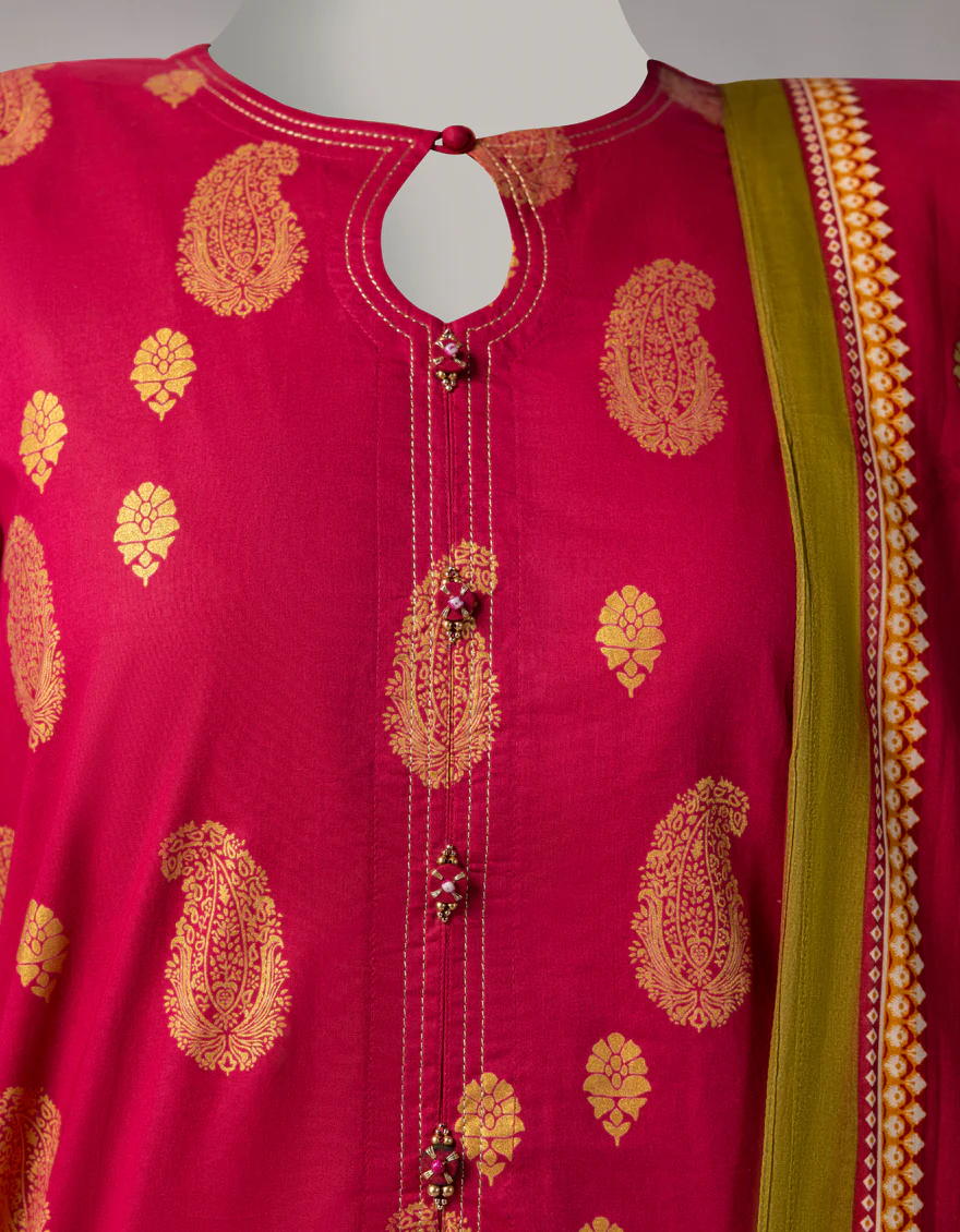 PINK LAWN 3PC STITCHED | JLAWN-S-26-1094/S GOLD JAMDANI-06 - Image 3